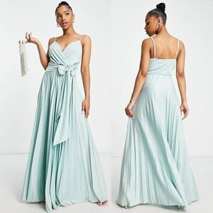 Women's Plunge Tie Front‎ Pleated Maxi Party Dress
